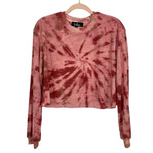 Lulus Pink/Red Tie Dye Terry Cloth Cropped Sweatshirt.